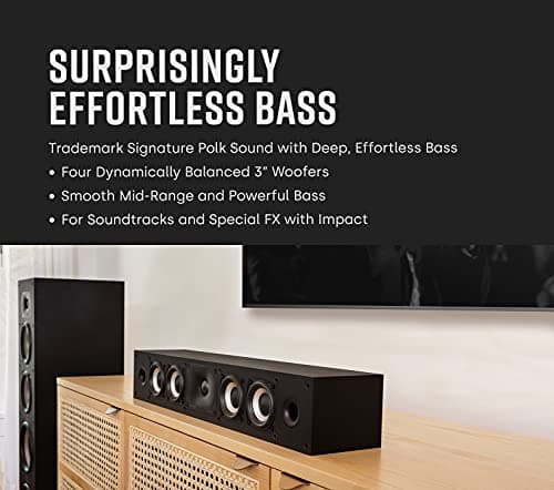 Polk Monitor XT35 Slim Center Channel Speaker - Hi-Res Audio Certified, Dolby Atmos & DTS:X Compatible, 1" Terylene Tweeter & Four 3" Dynamically Balanced Woofers, Wall-Mountable, Midnight Black 6