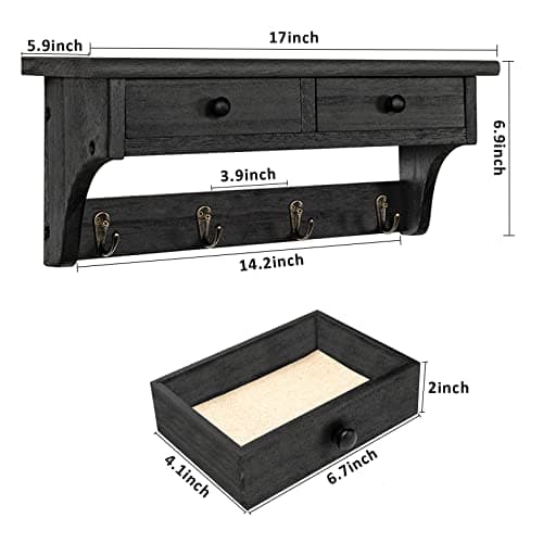 Emfogo Wood Coat Hooks Wall Mounted, Rustic Style with 4 Hooks & Shelf for Entryway, Mudroom, Bedroom, Kitchen, Bathroom (Black) 6