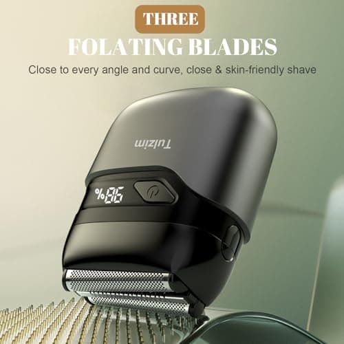 Tulzim Electric Foil Shaver for Men: Mini Electric Razor for Face - IPX7 Waterproof Cordless Razor with LED Display - 3 Floating Blade USB-C Fast Rechargeable for Travel & Home - Carbon Gray 7