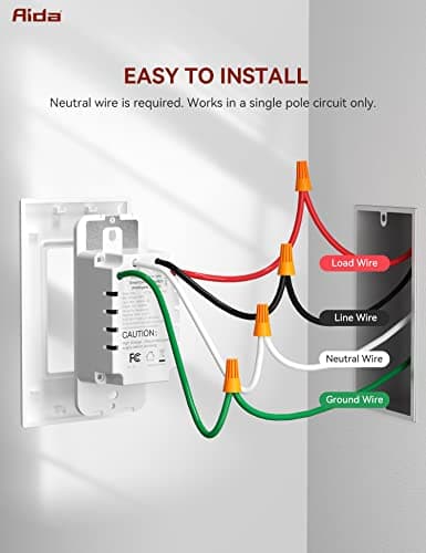 AIDA Smart Dimmer Light Switch, Single Pole Dimmer Switch Works with Alexa and Google Assistant, 2.4GHz WiFi Switch for LED, CFL, Incandescent Bulbs, Need Neutral Wire, No Hub Required, White, 1 Pack 7