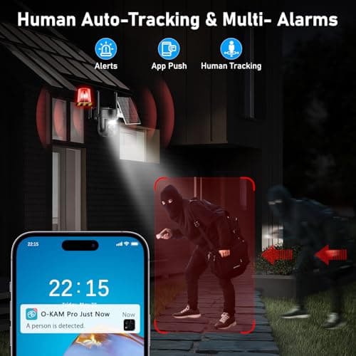 8X Zoom 4K Solar Security Camera Wireless Outdoor, 5GHz/2.4GHz WiFi 360°PTZ Camera Surveillance Exterieur for Home with Dual Lens, Human Auto Tracking, Siren, Color Night Vision, Two Way Audio, IP66 5