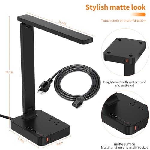 cozoo Desk Lamps for Home Office,Modern LED Desk Lamp for Dorm with 2 USB Charging Ports/Type C Port,2 AC Outlets,3 Lighting Mode,3 Level Brightness,Touch Control/Timer/Eye-Caring Foldable Table Lamp 8