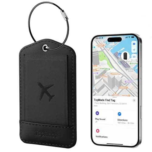 TopMade Smart Luggage Tag with Apple Find My, Premium Leather Luggage Tags for Suitcase, Travel Bags, Backpacks, Anti-Lost Suitcase Tag Tracker for Travel with Privacy Name Card, Rechargeable, Black