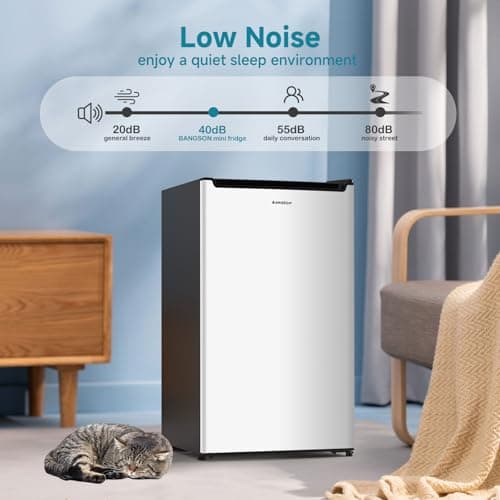 BANGSON 2.1 Cu.ft Upright Freezer, Compact Mini Freezer with Ultra Low Power 40W & Reversible Door, Adjustable Thermostat, Removable Shelves,Small Freezer for Dorm/Office/Apartment, Silver 6