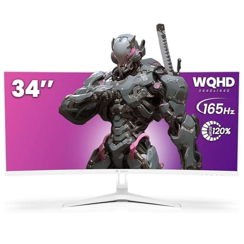 CRUA 34'' White Gaming Monitor 165Hz/144Hz 21:9 1500R Ultrawide Curved Monitor, WQHD 3440X1440 120%sRGB VA Panel Computer Monitor Support Freesync, PIP/PBP, HDMI2.0 & DP1.4, Wall Mount&Tilt Adjustable 2