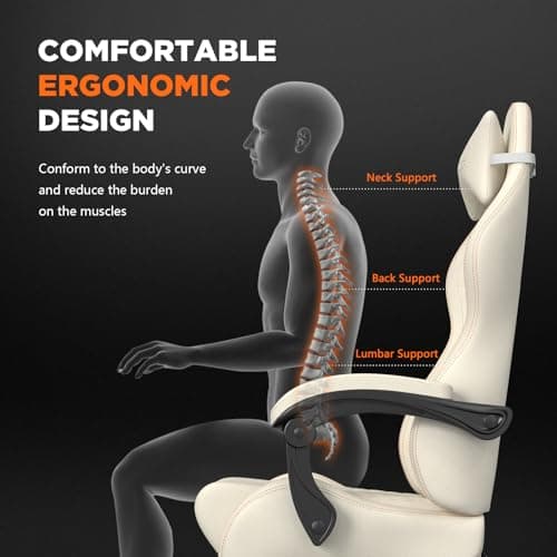 Ferghana Vintage PU Leather Gaming Chair - High Back Massage, Ergonomic Computer Office Chair with Footrest - Racing Style Reclining Beige Gaming Seat 5