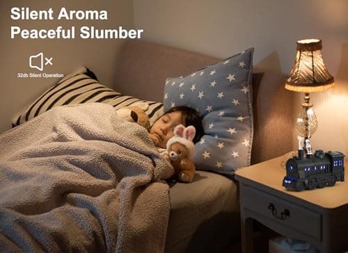 Train Shape Essential Oil Diffuser Humidifier, 2 Lighting Modes, Remote Control, Train Design Home Fragrance Diffuser, 300ml, for Bedroom Office Desktop (US Plug) 5