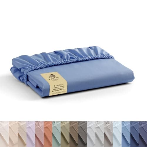 Linen Home 100% Cotton Percale Weave Fitted Sheet, Queen Size, Baby Blue, 1 Deep Pocket Fitted Sheet, Fits Mattress Upto 16" Crisp and Cool Strong Bed Linen, 60"X80"+15"
