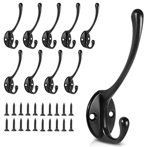 BRCRXW Wall Hooks for Hanging, 10-Pcs Heavy Duty Metal Coat Hooks, for Living Room, Bathroom, Kitchen, Bedroom for Coata, Towel, Hat, Key, Closet, Bag (Black) 8