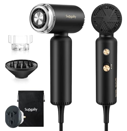 SUPGALIY Dual Voltage Travel Hair Dryer, Mini Ionic Hair Dryers with Magnetic Curly Diffuser, 1500W High-Speed Fast Drying, Lightweight Compact Portable Blow Dryer, Gift Women,Quiet,European 100-240V