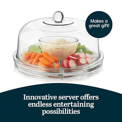Libbey Selene 6-in-1 Domed Cake Stand, Unique Space Saving Glass Cake Stand with Dome, Multi-Purpose Dip Bowl To Serve Snacks and More 5