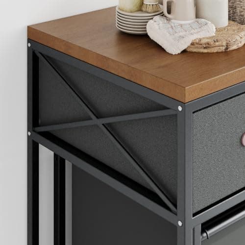 CJWD Rolling Laundry Basket Organizer on Wheels, Laundry Sorter Hamper 3 Section with Wheels Shelf and 2 Drawers, Rustic Brown and Black 5