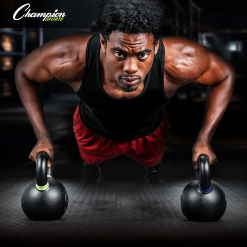 Champion Sports Rhino Fitness 10 LB Iron Kettlebell - Full Body Powder Coated - Textured for Improved Grip - Color Coded Handles 6