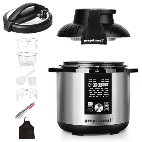 8Qt Electric Pressure Cooker & Air Fryer Combo with Pressure Lid and Air-Fry Lid - 7-in-1 cooking Modes, Easy Read LCD Display, 27 Presets Programs, 8 Program Storage (Silver, 8 Quart - ACC)
