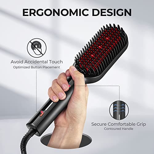 TYMO Hair Straightener Brush - Upgraded Ionic Plus Straightening Brush with Dense Bristles, 16 Temps, Dual Voltage | Ceramic Hot Comb for Women | Flat Iron for Thick Curly Hair, Black 6