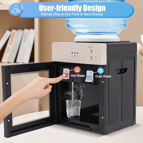 ZBXGJKSY Electric Water Cooler Dispenser, Hot&Cold Water Dispenser Countertop Water Dispenser 5 Gal Top Loading Countertop Water with 3 Temperature Settings for Bedrooms, Studios 5
