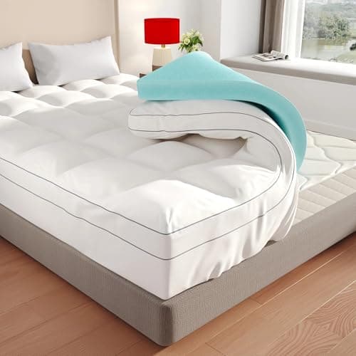 Memory Foam Mattress Topper Queen 4 Inch, Dual Layer 2 Inch Gel Memory Foam Plus 2 Inch Cooling Pillow Top Mattress Pad with 8-21 Inch Deep Pocket, Comfort Support for Back Pain