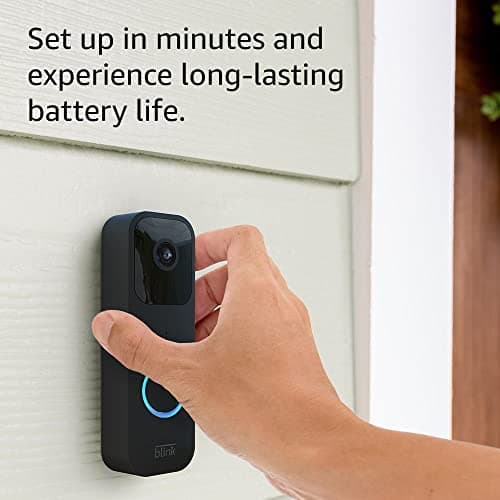 Like-New Blink Video Doorbell — Two-way audio, HD video, long-lasting battery life, wired or wire-free install, motion detection, chime app alerts, Works with Alexa (Black) 5