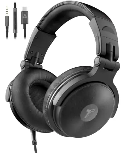 ENCASED USB-C Over Ear Headphones Wired (V200 Pro) Closed Back Studio DJ Monitor Earphones, USB Type-C Connector with Mic, Volume Remote (50mm Neodymium Drivers)