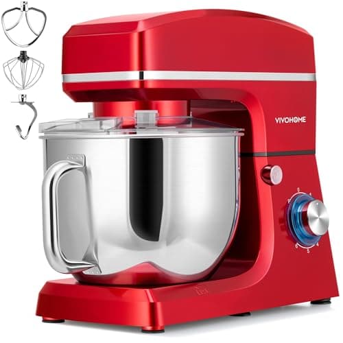 VIVOHOME 7.5 Quart Stand Mixer, 660W 6-Speed Tilt-Head Kitchen Electric Food Mixer with Beater, Dough Hook, Wire Whip, and Egg Separator, Red