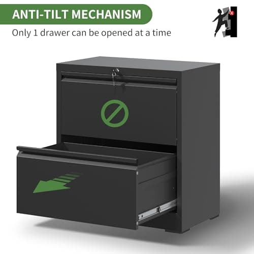 VIYET 2 Drawer File Cabinet,Metal Lateral Filing Cabinet with Lock,Home Office Storage Organizer Cabinet for Legal/Letter/A4/F4 Size Files,26.8" W,Black 5