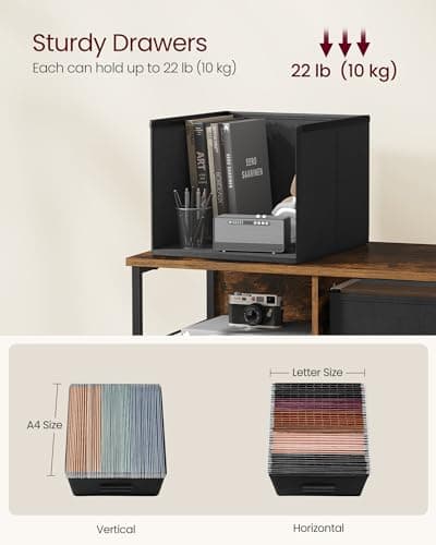 VASAGLE File Cabinet with 4 Drawers, Printer Stand, Cube Storage Shelf, for A4, Letter-Size Documents, File Storage Box, Home Office, Rustic Brown and Ink Black UOFC059B01 5