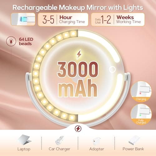 B Beauty Planet Vanity Mirror with Lights, 30X Magnifying Makeup Mirror with 3 Lighting and Adjustable Brightness, Rechargeable 2-Sided Height Adjustable Desk Mirror for Bathroom, Women Gifts for Mom 5