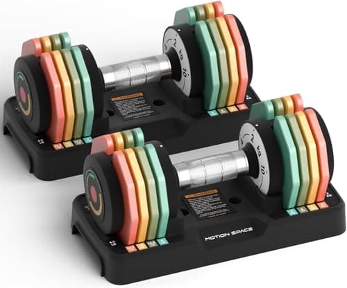 Adjustable Dumbbells Set 22.5LB Pair, 1-Sec Fast Adjustable 5 Free Weights, Premium Comfort Non-slip Metal Handle, Compact Size for Full Body Home Workout (Colorful)