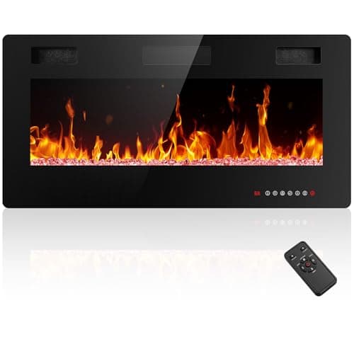 Electactic Electric Fireplace 36 inch, Recessed and Wall Mounted Electric Fireplace with Remote Control, Fireplace Heater, Linear Fireplace with Timer, Adjustable Flame Color, 750w/1500w, Black