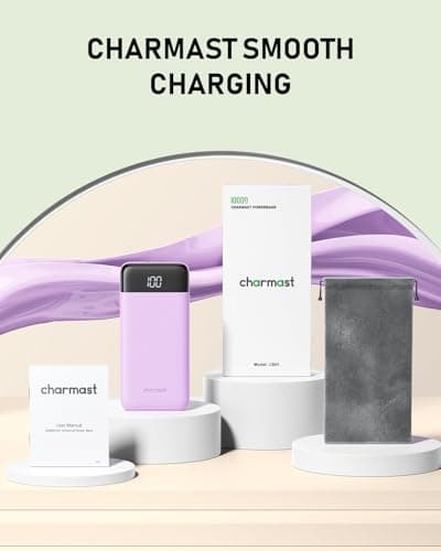 charmast Portable Charger with Built in Cables, 10000mAh Slim Power Bank, 15W USB C in&Out Port High Speed Charging External Charger, Battery Pack Compatible with iPhone 16 15 13 Samsung Google iPad 9