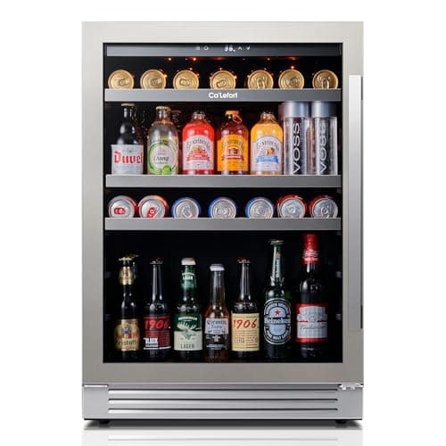 Ca'Lefort 24 Inch Beverage Refrigerator, 180 Can 34°F -54°F Beverage Fridges, Drink Fridge with Glass Door 3 LED Beverage Coolers Built in or Freestanding, Perfect for Home/Kitchen(Left-Hinged)