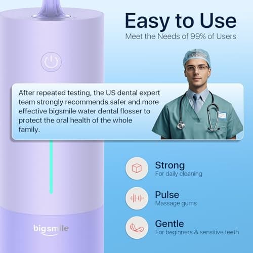 Bigsmile Water Dental Flosser, Rechargeable Oral Doucher, IPX7 Waterproof, Professional Teeth Cleaning, Effectively Keep Mouth Clean and Healthy (Purple) 5
