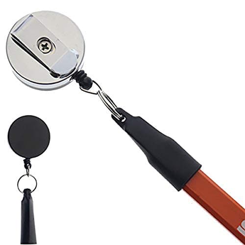 2 Pack - Heavy Duty Retractable Pull Pen Holder - Ideal for Markers & Carpenter Pencils - Nylon Cable, Self Retracting Reel & Tight Metal Belt Clip Retractable Carpenter Pencil Holder by Reel-N-Rite