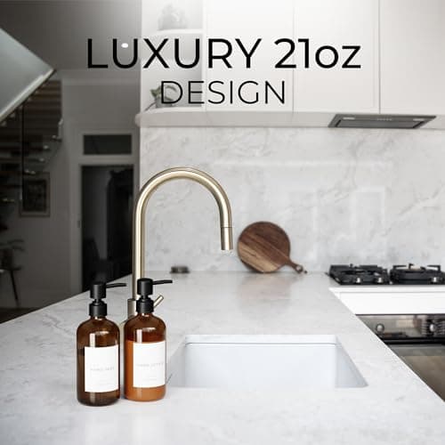 Stylish Soap Dispenser Set of 2 for Kitchen Or Bathroom - Quality 21oz Dish and Hand Soap Dispensers - Extra Durable Amber Dispensers Perfectly Enhance Your Bathroom Or Kitchen 8