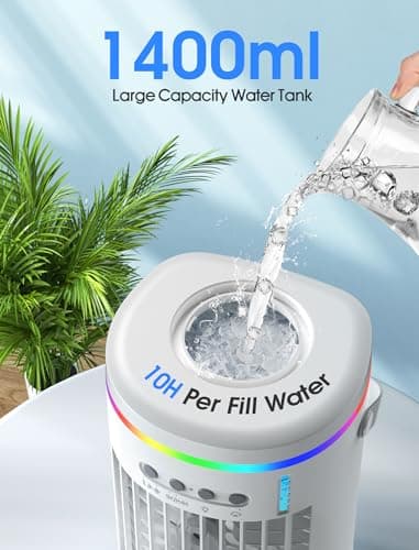 Vosaf Portable Air Conditioners with remote,1400ml Evaporative Mini Air Conditioner with 3 Speeds,7 Colors Light Personal Air Conditioner, Portable AC Air Cooler for Room Bedroom Office Desk 2