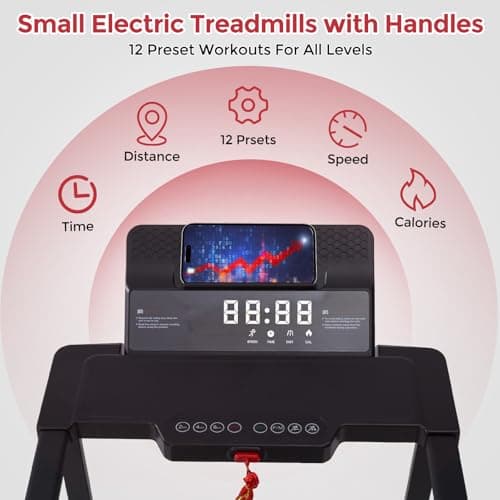 Compact Walking Pad with Handle Bar, 3.5HP Electric Portable Walking Pad Treadmills with Handles for Home Small Spaces, 0.6-10MPH Home Small Treadmill with Big Screen for Office Apartment, 400LBS 5