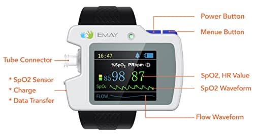 EMAY SleepO2 Pro - Wrist Pulse Oximeter with SpO2 & Flow Tracking Overnight | Wrist Sleep Oxygen Monitor for Blood Oxygen Levels & Flow Recording Continuously | Gets Overnight Report with ODI & AHI Data | Comes with PC Software 5