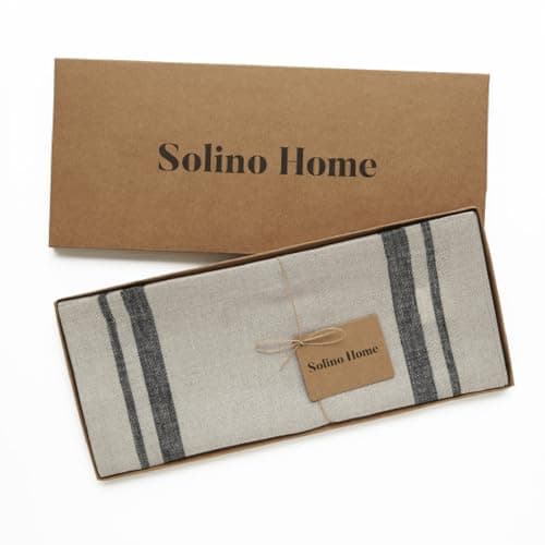 Solino Home Linen Table Runner 48 Inches - French Stripe, 100% Pure Linen Black and Natural Farmhouse Table Runner 14 x 48 Inch Ideal for Dresser and Coffee Tables - Spring, Easter 5