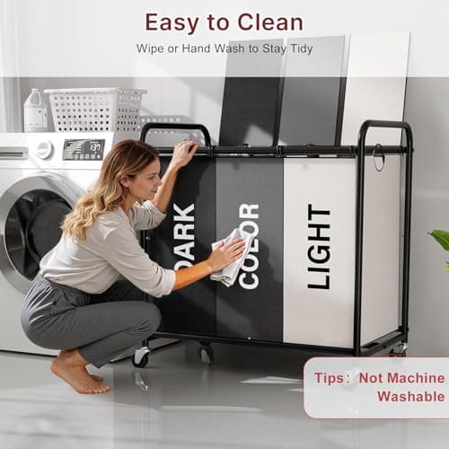 Laundry Sorter 3 Section with Lid Laundry Basket with Wheels, Made of Oxford Cloth and Metal Tubing, Large Capacity with Removable Laundry Bag for Laundry Rooms, Dormitories and Homes (Mixed, 180L) 6