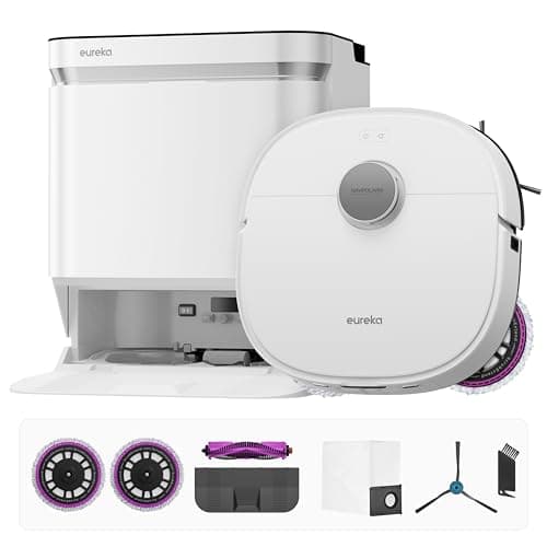 Eureka J15 Pro Ultra Robot Vacuum and Mop with Self Emptying Base, 16,200 Pa Suction, Flex-Arm Design Mop, Auto Mop Hot Water Washing & Hot Air Drying, Anti-Tangle, AI Obstacle Avoidance, White