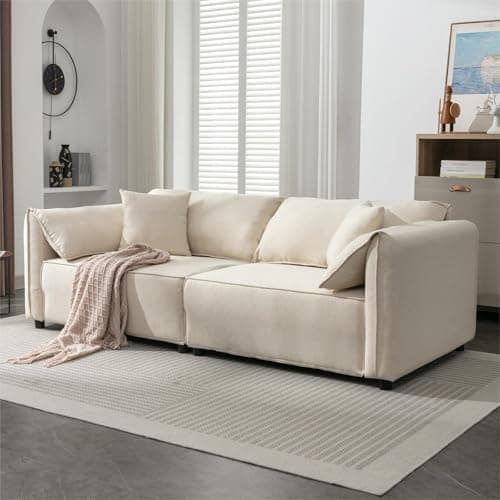 Mjkone 97''W Oversized 4-Seater Linen Fabric Sofa, Minimalist Sofa for Living Room (Beige)