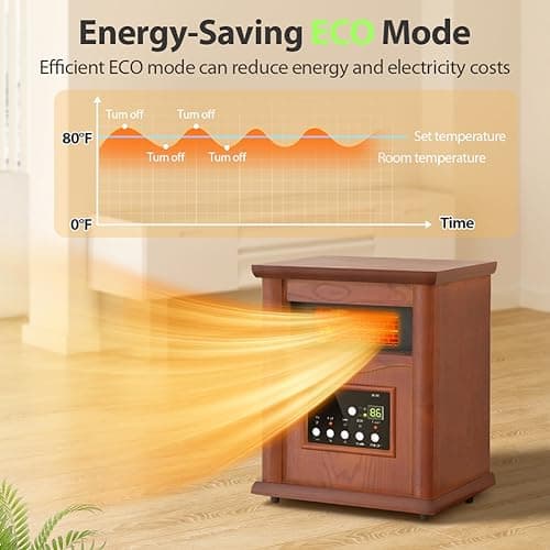 Electric Infrared Space Heaters for Indoor Room Use, LifePlus 1500W Box Space Heater with Wood Frame, Remote Control and Timer, Multiple Security Protections, Nice for Living Room Home Office 5