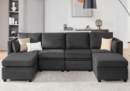 Weture Modular Sectional Sofa with Storage, U Shaped Sectional Couch for Living Room, Convertible Modular Sofa Couch with Ottomans, High Supportive & Soft Sponge, 6 Seat, Darkgrey