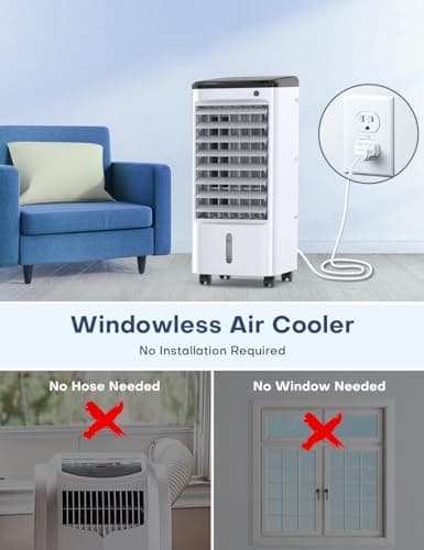 TEMEIKE 4-IN-1 Evaporative Air Cooler, Swamp Cooler w/ 3 Modes, 3 Speeds Windowless Air Conditioner, 12H Timer for Auto-off, 1 Gal Water Tank for 8H Cooling, Smart Remote, Portable Air Cooler for Room 5