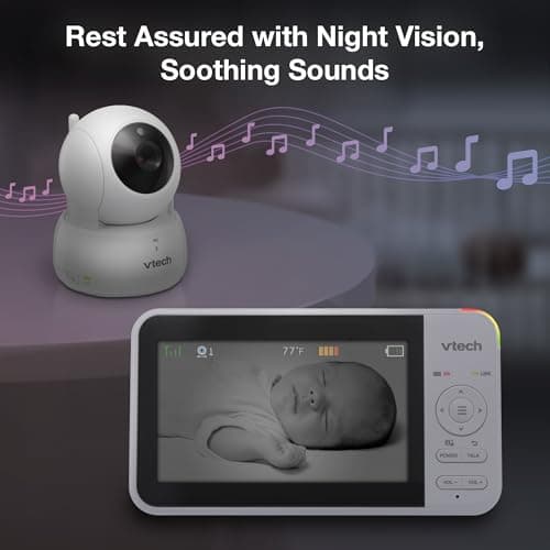 VTech VM924-2 Remote Pan-Tilt-Zoom Baby Monitor with 2 Cameras & Audio,5" LCD Screen,Up to 17Hrs Video Streaming&31Hrs Battery for Audio,Night Vision,1000ft Range,Soothing Sounds,Temperature Sensor 6