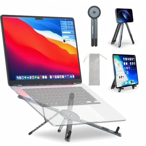 Adjustable Laptop Stand for Desk, MagSafe Compatible Portable Foldable Computer Riser for MacBook, iPhone, iPad, Tablet - Lightweight Aluminum, N52 Magnetic Grip, Perfect for Office, Home, Traveling