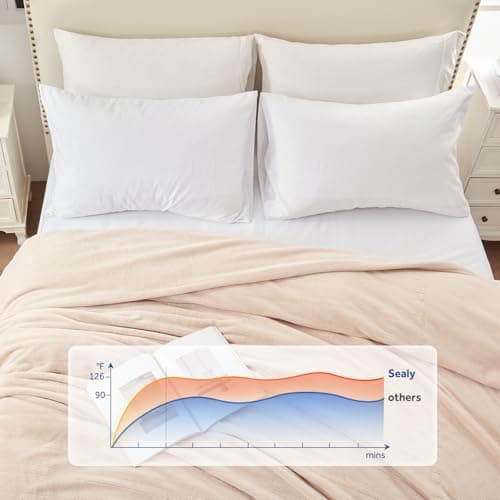 Sealy Electric Blanket King Size 100"x90", Soft Double Flannel Heated Blanket with 10 Heat Levels & 1-12 Hours Auto Shut Off, Machine Washable, Even Heat Distribution, Beige 5