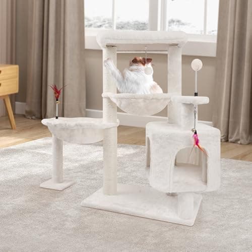 YOUPET 33.46in Cat Tree with Cat Condo and Scratching Post for Indoor Cats,Cat Tower Indoor Climbing Activity with Scratching Posts, Multi-Level,Cat Furniture with Two Big Hammock,Beige 7
