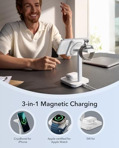 ESR for MagSafe Charger Stand, 3 in 1 Charging Station with CryoBoost, Phone-Cooling Wireless Charging, 15W MagSafe Stand, for iPhone 17/16/15/14/13/12, AirPods, Apple Watch, White 7