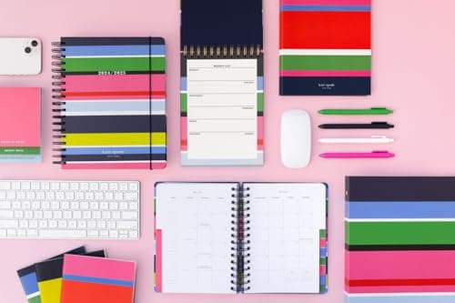 Kate Spade New York Daily Planner 2024-2025, Large August 2024 - December 2025, Hardcover Spiral Planner, Weekly with Monthly Calendar, Stickers, & Pockets, Sunny Day Stripe 8